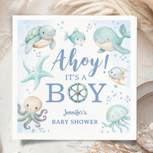 Ahoy It's a Nautical Baby Shower Boy Blue  Napkin