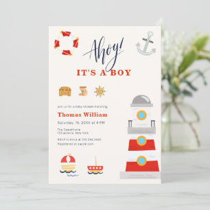 Ahoy It's Boy Sail Lighthouse Baby Shower  Invitation