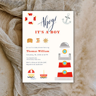 Ahoy It's Boy Sail Lighthouse Baby Shower Invitation