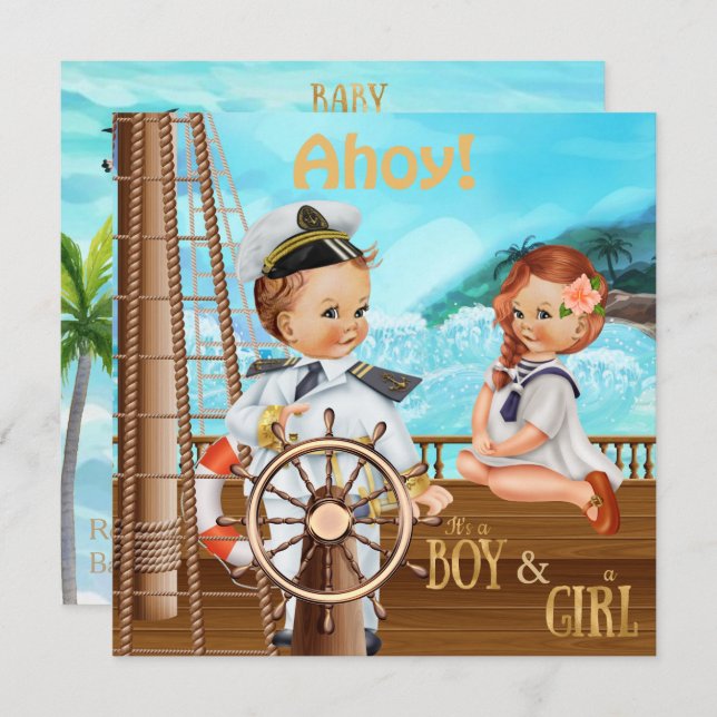 Ahoy It's Twins Invitation (Front/Back)