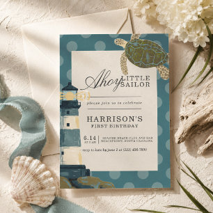 Ahoy Little Sailor First Birthday Invitation
