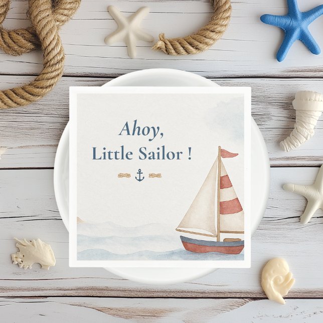 Ahoy Little Sailor | Nautical  Birthday Party Napkin (Creator Uploaded)