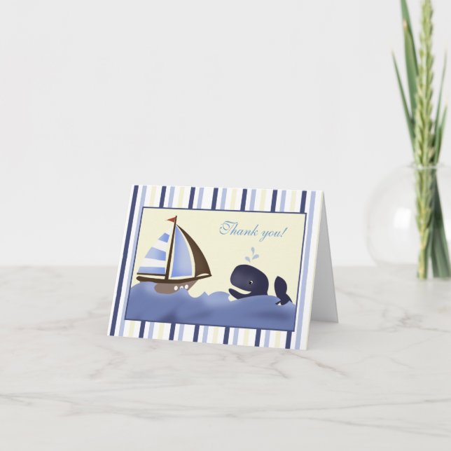 Ahoy Mate Blue Whale Folded Thank you note Card (Front)