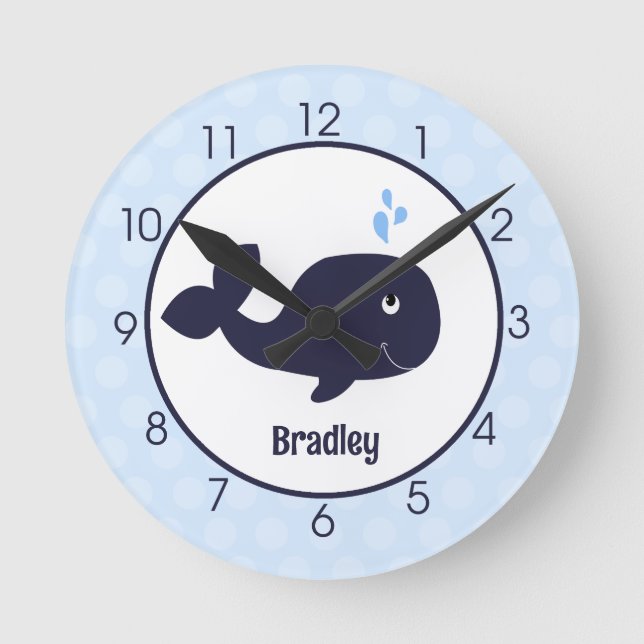 Ahoy Mate Navy Blue Whale Wall Clock (Front)