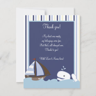 Ahoy Mate White Whale 4x5 Flat Thank you note Card