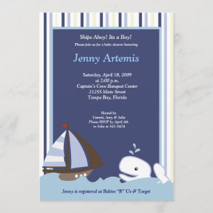 Ahoy Mate White Whale 5x7 Baby Shower Invitation