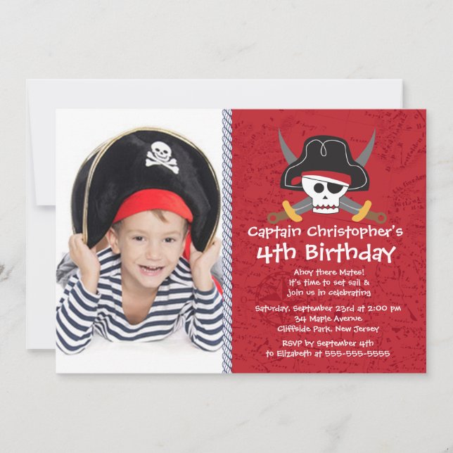 Ahoy Mates Photo Pirate Birthday Party Invitations (Front)