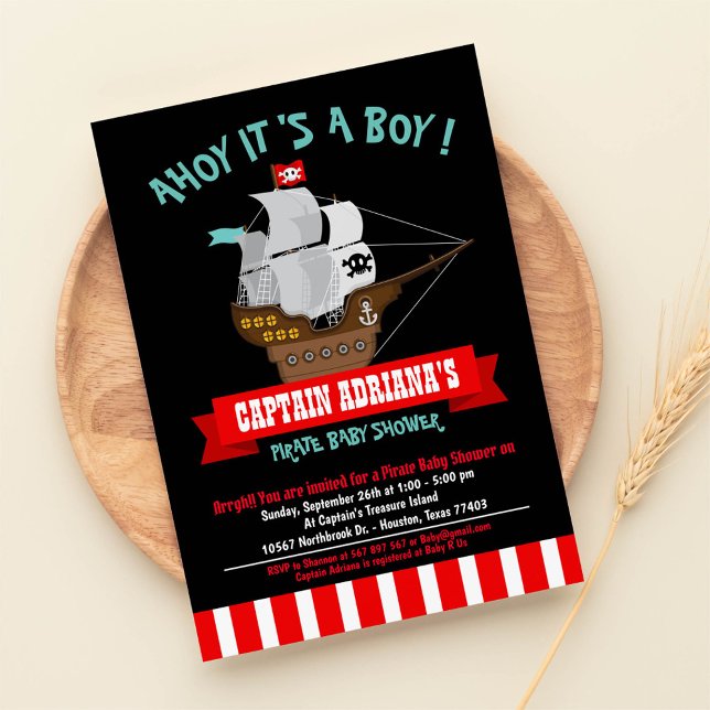 Ahoy Matey! Boat Pirate Boy Baby Shower Invitation (Creator Uploaded)
