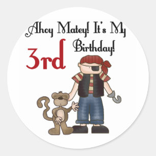Ahoy Matey Pirate 3rd Birthday Tshirts and Gifts Classic Round Sticker