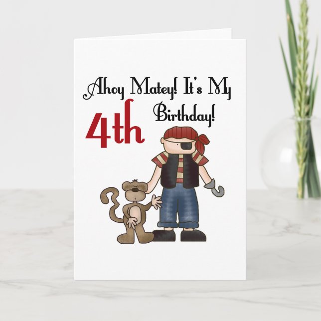 Ahoy Matey Pirate 4th Birthday Tshirts and Gifts Card (Front)