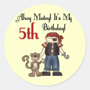 Ahoy Matey Pirate 5th Birthday Classic Round Sticker