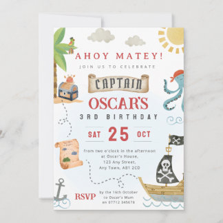 Ahoy Matey Pirate Birthday Party Invitation