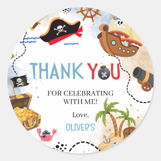 Ahoy Matey Pirate Birthday Thank You Classic Round Sticker (Front)