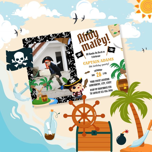 Ahoy Matey! Pirate Boys Birthday Invitation (Creator Uploaded)