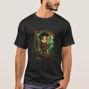 Ahoy, Matey! Pirate Cat Design with Ship and Jolly T-Shirt