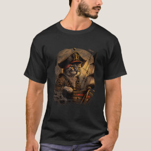 Ahoy, Matey! Pirate Cat Design with Ship and Jolly T-Shirt