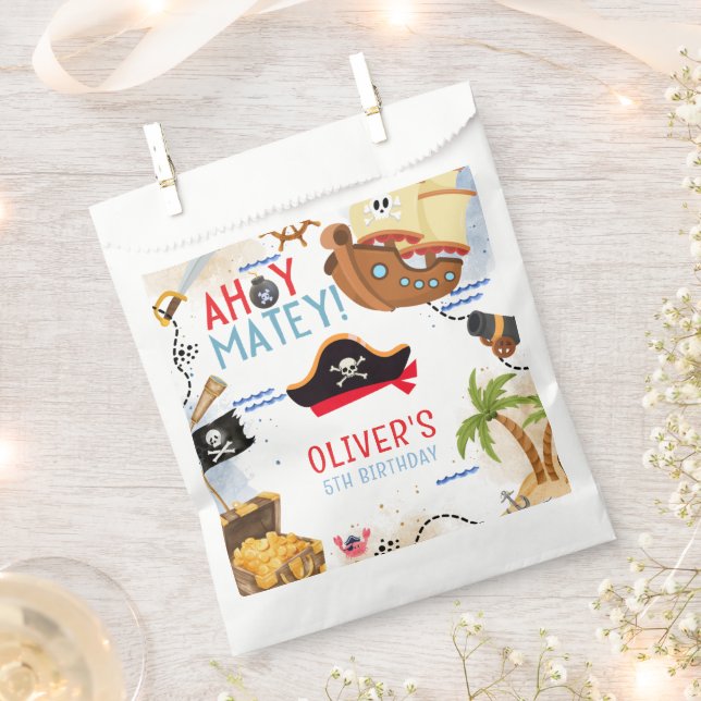 Ahoy Matey Pirate Favor Bag, Kids Pirate Birthday Favour Bags (Clipped)