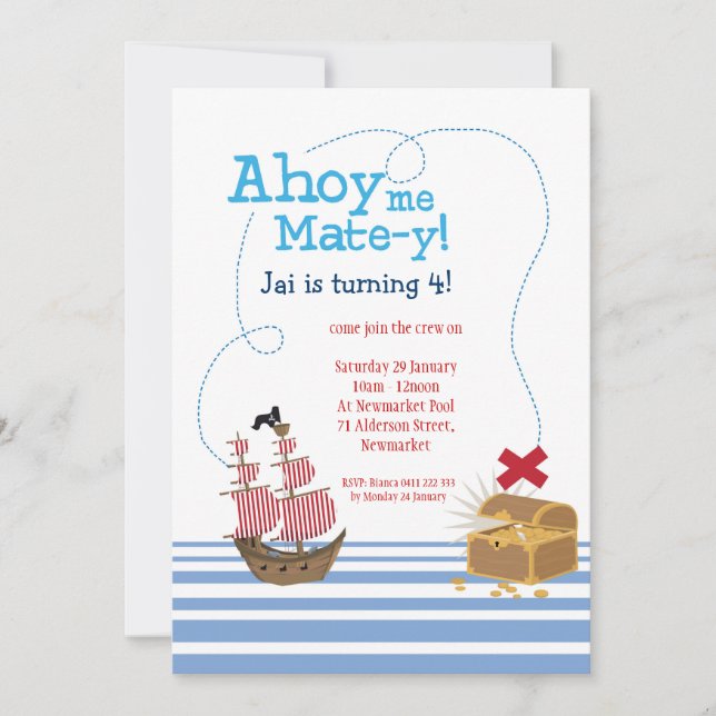 Ahoy Matey Pirate Invitation (Front)