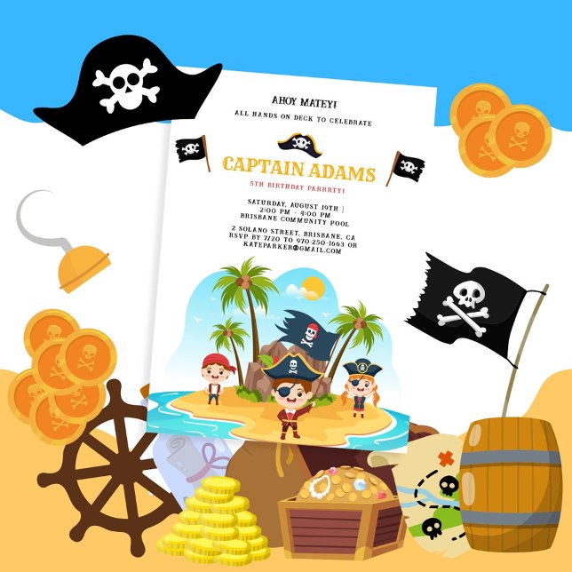 Ahoy Matey! Pirate Island Boys Birthday Invitation (Creator Uploaded)