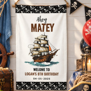 Ahoy Matey Pirate Party Ship 8th Birthday Banner