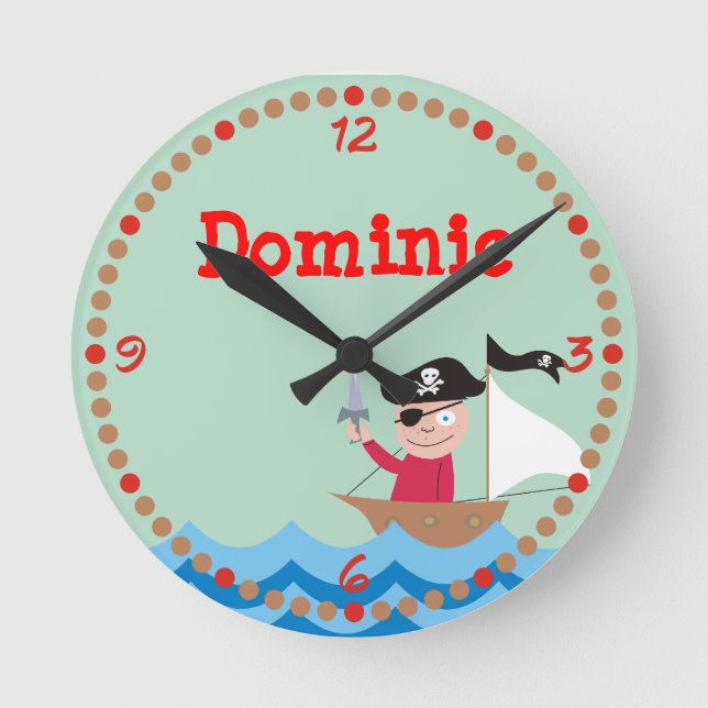 Ahoy Matey! Pirate Personalised Kids Wall Clocks (Front)