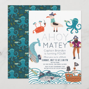 Ahoy Matey Pirate Sea Animal Birthday Invitation