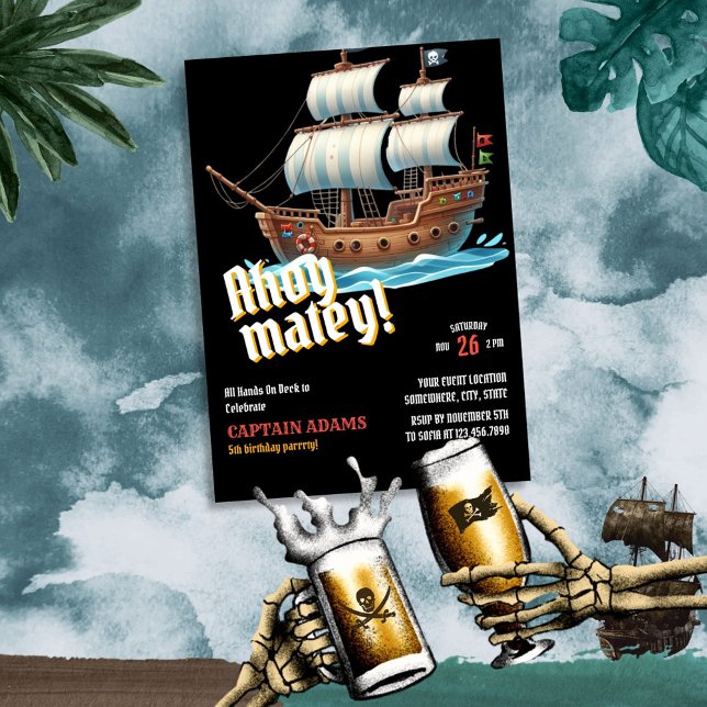 Ahoy Matey! Pirate Ship Birthday Invitation (Creator Uploaded)