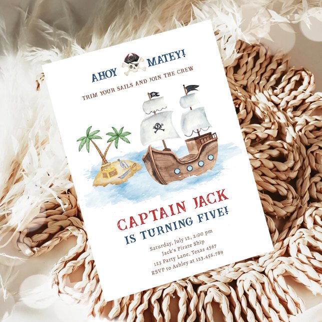 Ahoy Matey! Pirate Ship Treasure Boy Birthday Invitation (Creator Uploaded)