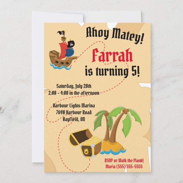 Ahoy Matey! Pirate Themed Kids' Birthday Party Invitation (Front)