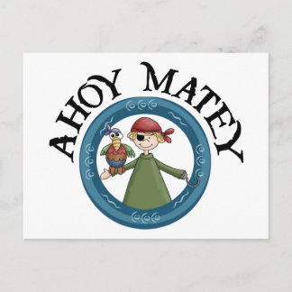Ahoy Matey Pirate with Parrot Postcard