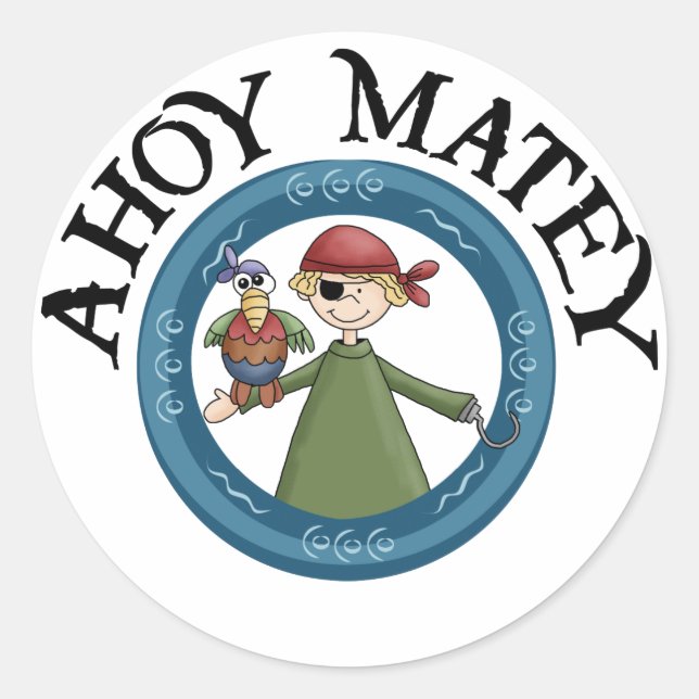 Ahoy Matey Pirate with Parrot Stickers (Front)