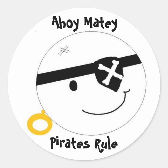 Ahoy Matey Pirates Rule Classic Round Sticker (Front)