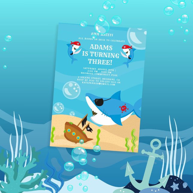 Ahoy Matey! Shark Pirate Under Sea Birthday Invitation (Creator Uploaded)