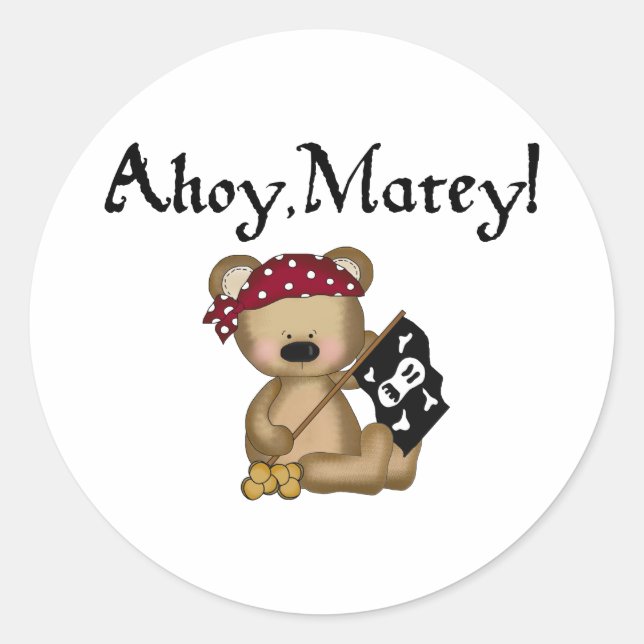 Ahoy Matey Teddy Bear Pirate Stickers (Front)