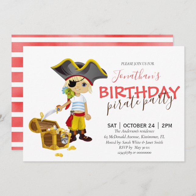 Ahoy Mateys! Join Us for a Pirate Birthday Bash Announcement (Front/Back)