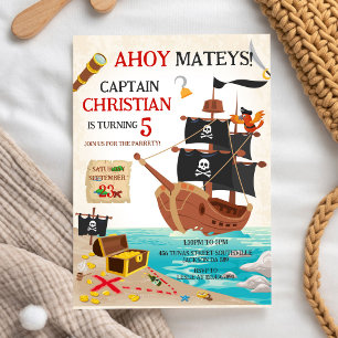 Ahoy Mateys Pirate Boy Kids Birthday Invitation