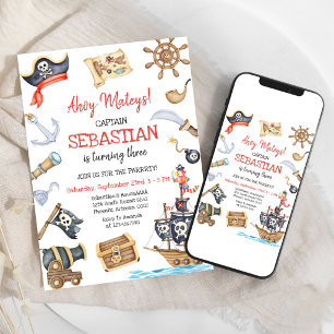 Ahoy Mateys Pirate Boy Kids Birthday Invitation
