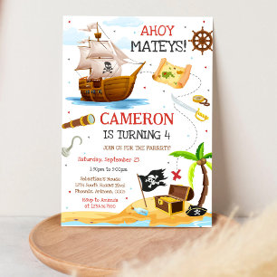 Ahoy Mateys Pirate Boy Kids Birthday Invitation