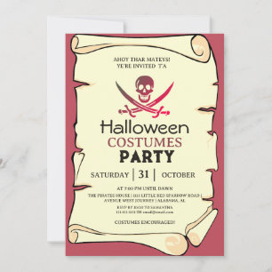 Ahoy Mateys Pirate Halloween Costumes Party Invitation