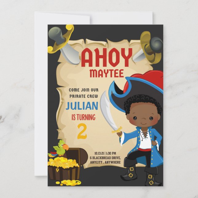 Ahoy Maytee Birthday Parrrty! Invitation Card (Front)