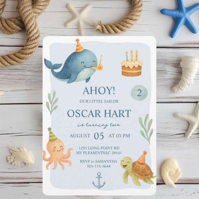Ahoy Nautical 2nd Birthday Invitation | Watercolor (Creator Uploaded)