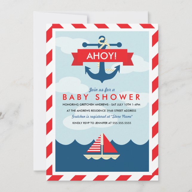 Ahoy! Nautical Baby Shower Invitation (Front)