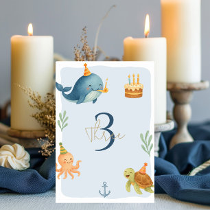 Ahoy Nautical Birthday Whale & Sea Animals Table Number