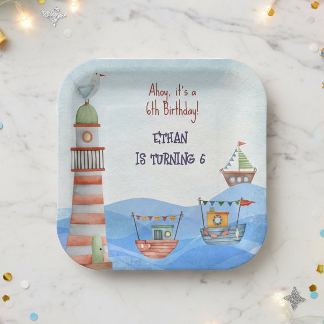 Ahoy Nautical kids birthday Paper Plate (Creator Uploaded)