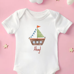 Ahoy Nautical kids watercolor Baby Bodysuit