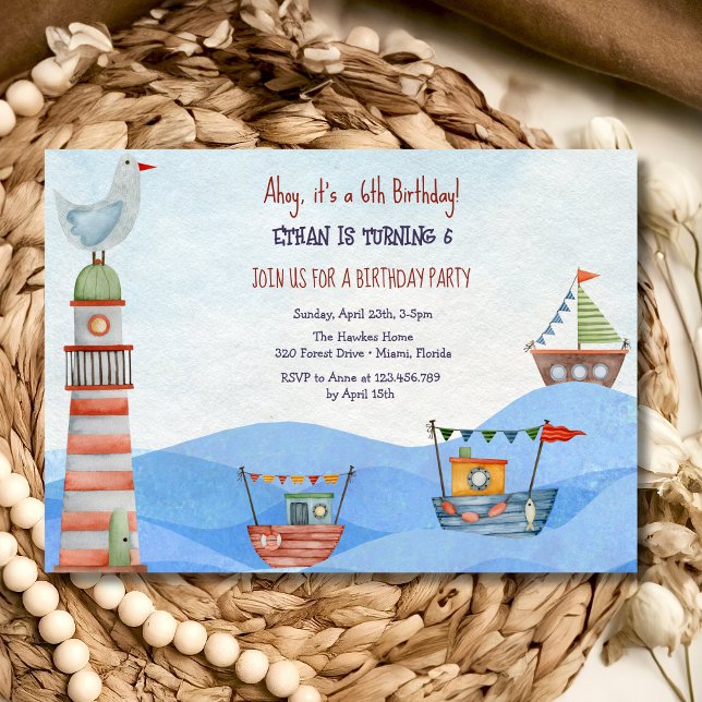 Ahoy  Nautical kids watercolor birthday Invitation (Creator Uploaded)