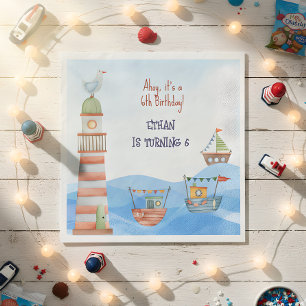 Ahoy  Nautical kids watercolor birthday Napkin