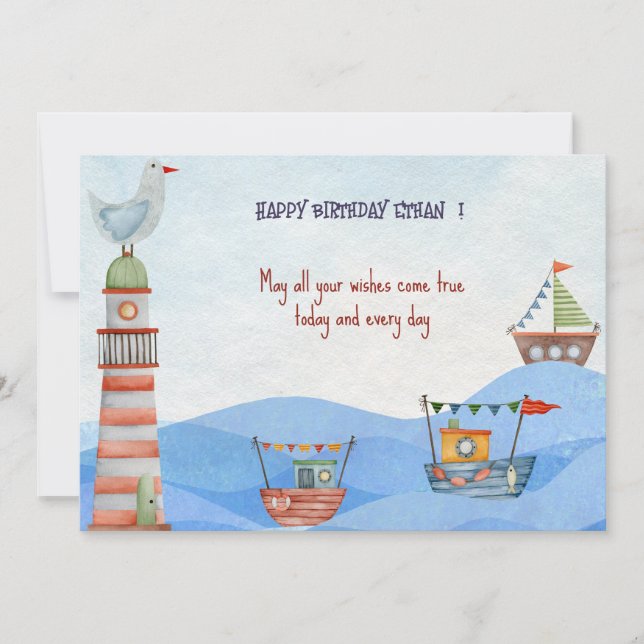 Ahoy  Nautical kids watercolor happy birthday  Card (Front)
