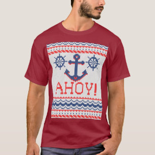 AHOY Nautical Knitting Christmas Jumper Style T-Shirt