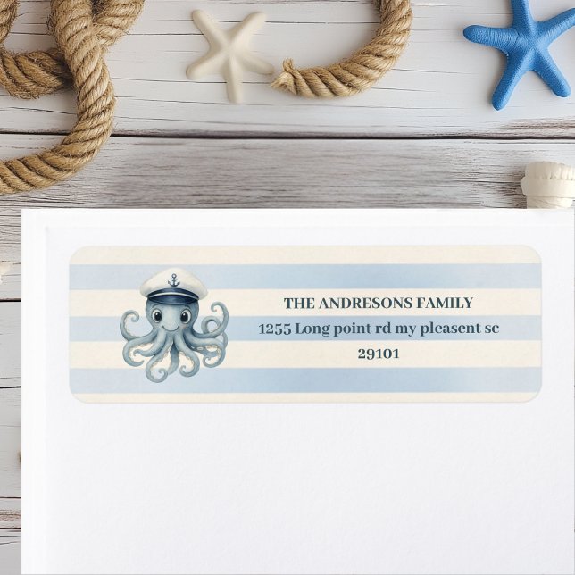 Ahoy Nautical Octopus  | | Pastel Blue Stripes (Creator Uploaded)